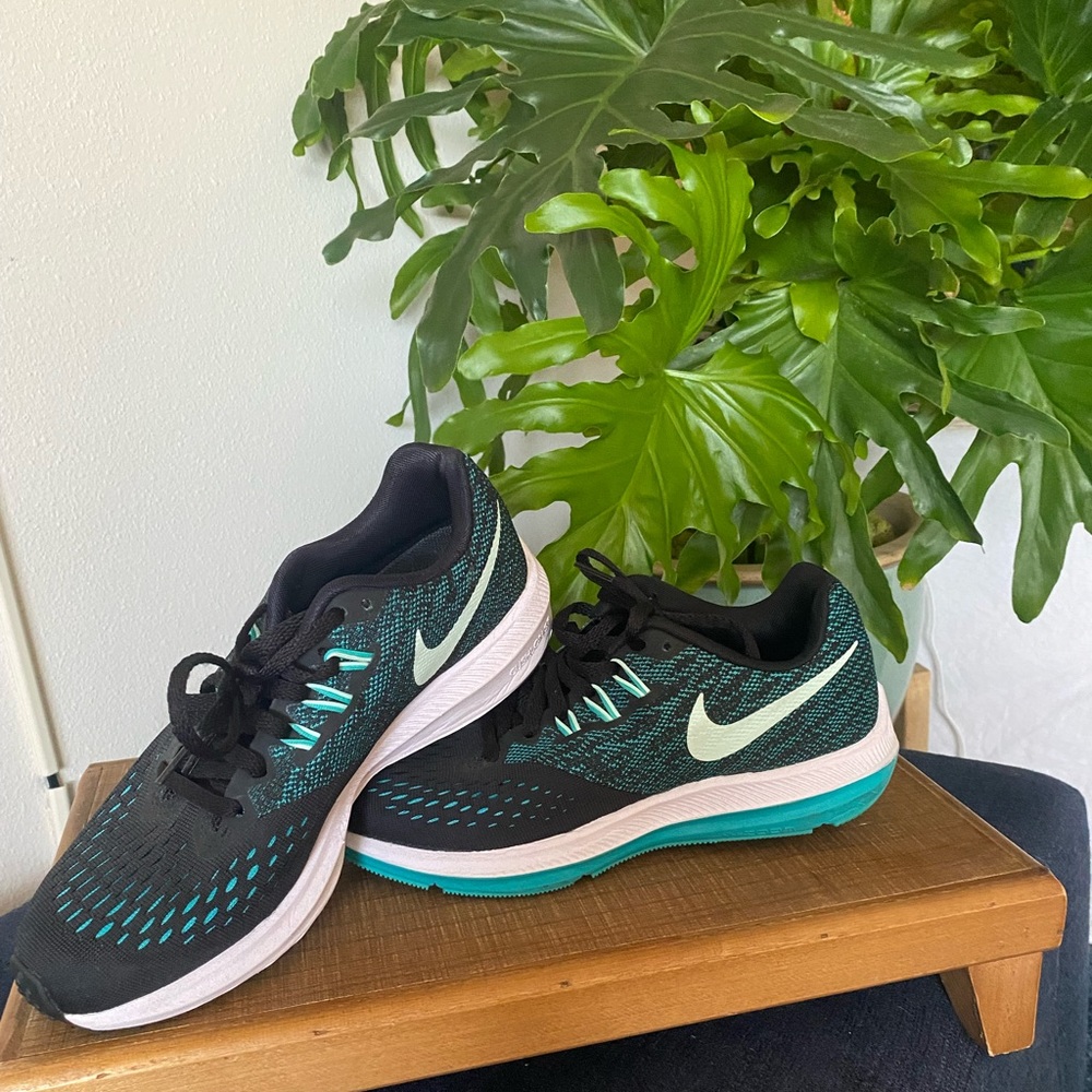 Teal and Black Nike Running Shoes